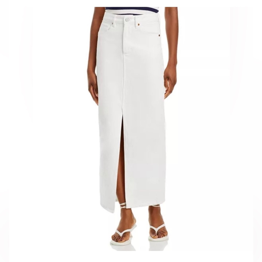 Blank NYC White Maxi Denim Skirt with Front Slit